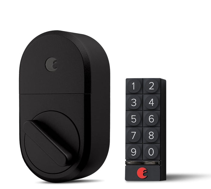 A black August lock with a black keypad