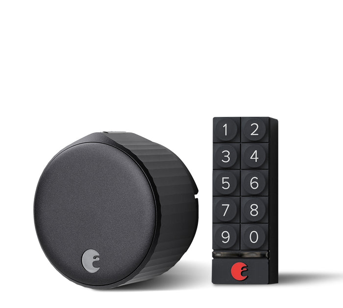 A black August lock with a black keypad