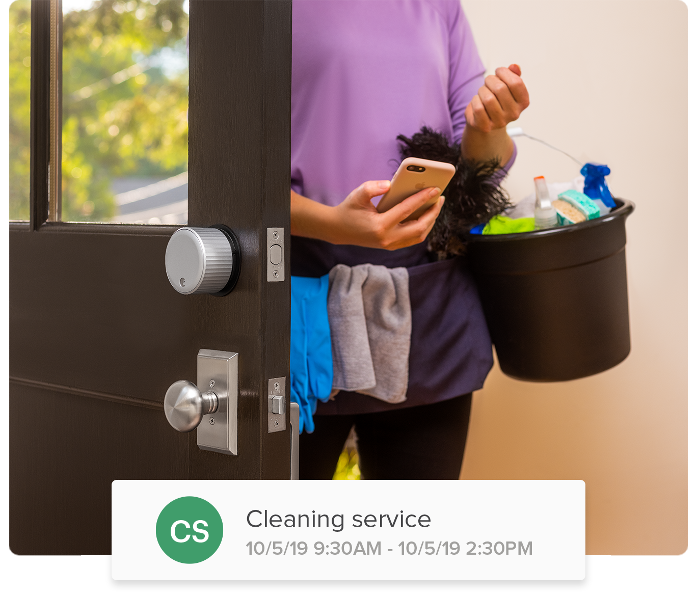 Cleaning service entering the house with using the August app