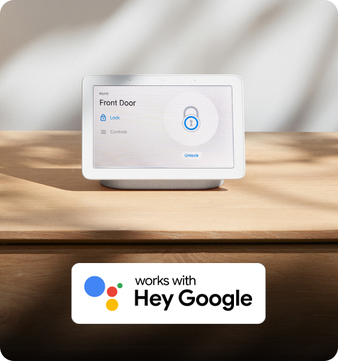 Google Hub showing the front door lock status