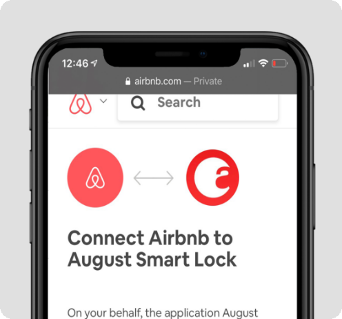 Phone showing the August home app integration with Airbnb smart locks