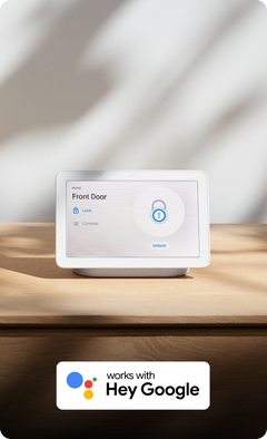 Google Hub showing the front door lock status