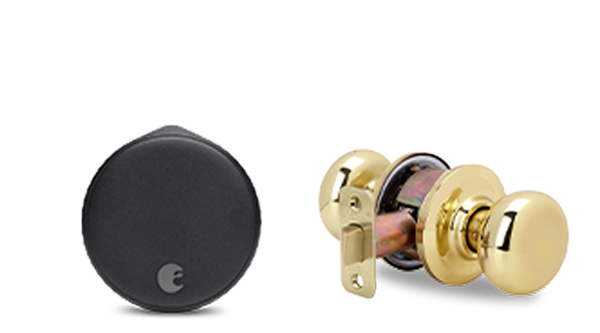 August Wi-Fi Smart Lock + Cambridge Knob in Polished Brass