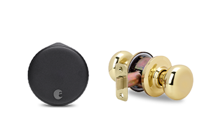 August Wi-Fi Smart Lock + Cambridge Knob in Polished Brass Silver