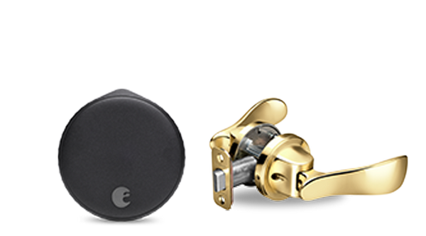 August Wi-Fi Smart Lock + Navis Paddle in Polished Brass