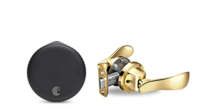 August Wi-Fi Smart Lock + Navis Paddle in Polished Brass Matte Black