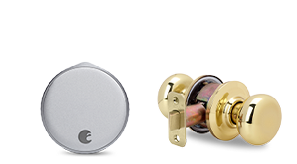 August Wi-Fi Smart Lock + Cambridge Knob in Polished Brass