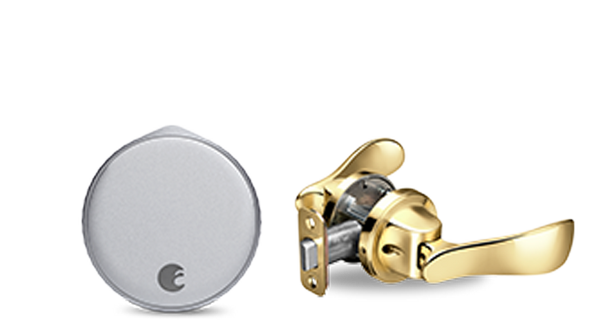 August Wi-Fi Smart Lock + Navis Paddle in Polished Brass